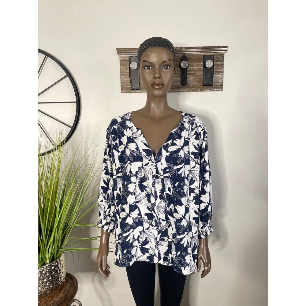 CAMO BLACK Women's Floral Print Tunic Blouse Size 3X